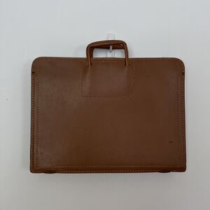 Vintage Brown Leather Portfolio Briefcase Attache Retractable Handle, Union Made